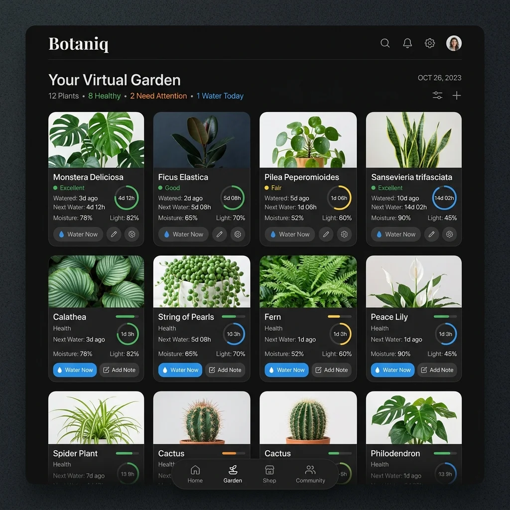 Grille de plantes dans l'application Botaniq