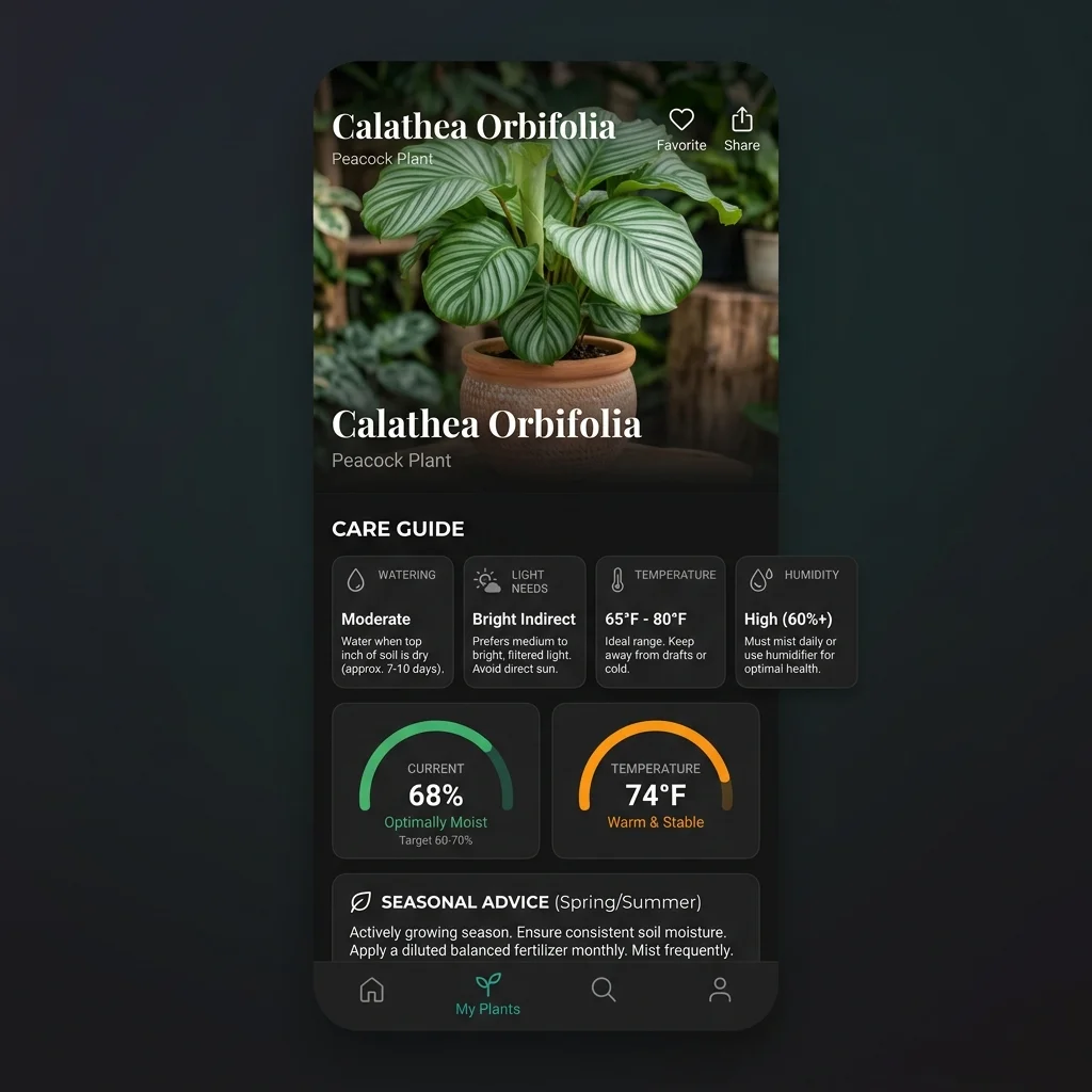 Détails d'une plante et conseils de saison dans Botaniq